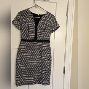 Ann Taylor Petite Womens Size 0P Professional Sheath Dress Navy Blue Paisley